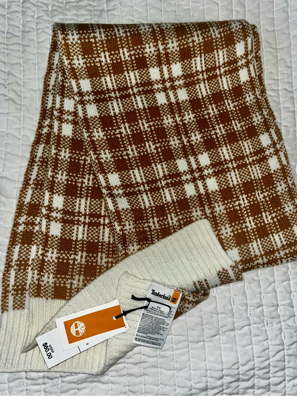 Timberland Brown and Cream Plaid Knit scarf